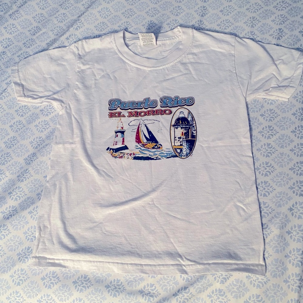 Kids (Unisex) Fruit of the Loom White Puerto Rico El Morro White T-shirt, Sz XS!